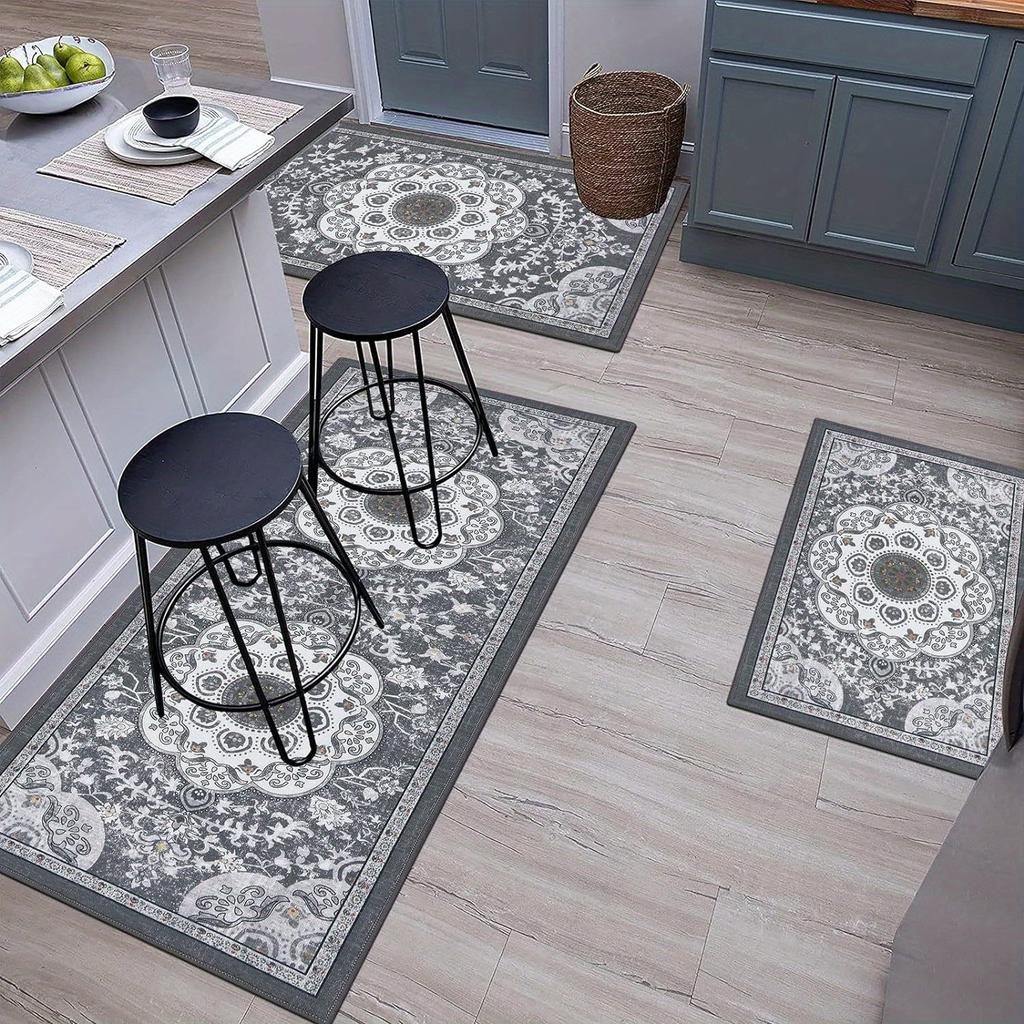 3 Pcs Set Floor Mat Bohemian Style Rugs Kitchen Carpet Non-slip Comfortable Washable Kitchen Decoration Office Bedroom Corridor