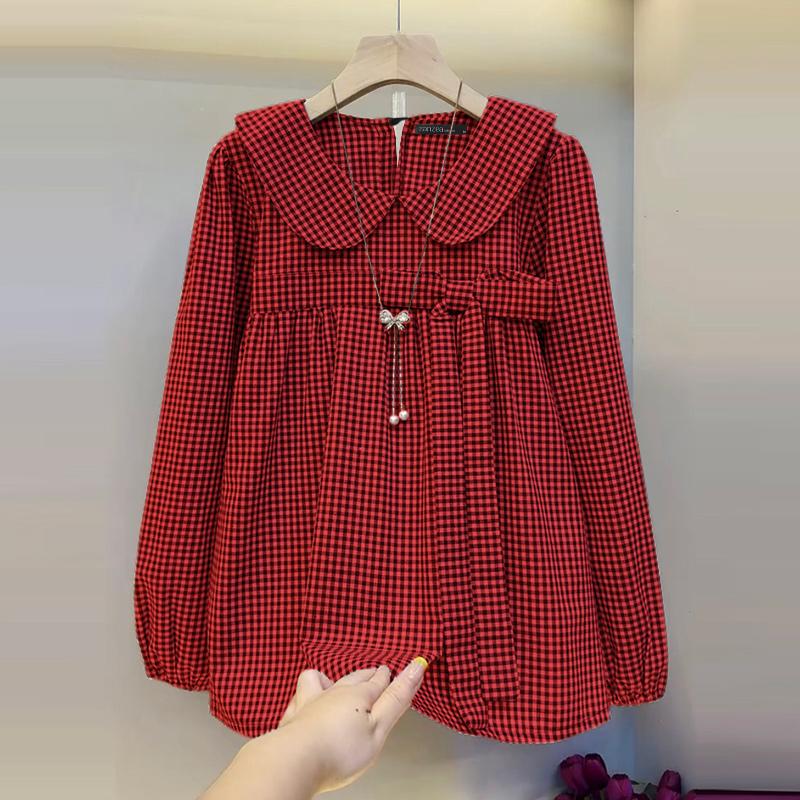 

ZANZEA Women Doll Collar Casual Long Sleeve Plaid Print Blouse S