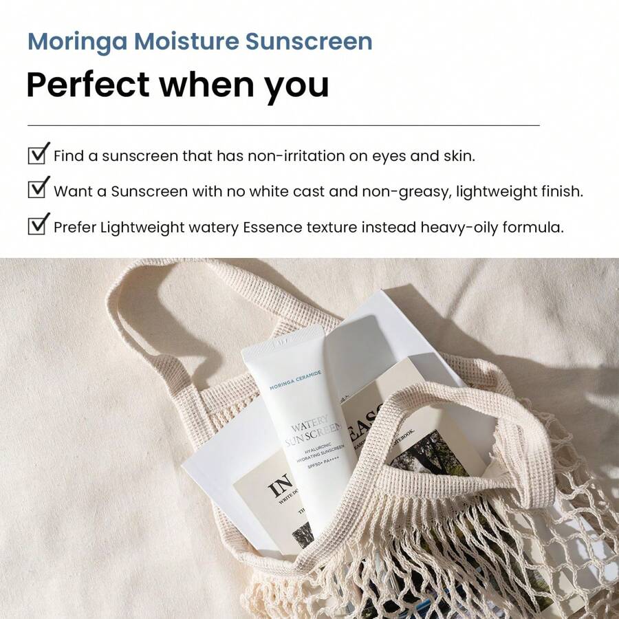 heimish Moringa Ceramide Hyaluronic Hydrating Watery Sunscreen 50ml - SPF Face Moisturiser, Daily Sunscreen For Face, Broad Spectrum SPF 50