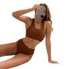 2Pcs/Set Women Bikini Set U-Neck Sleeveless Removable Padding Bra High Waist Swimming Trunks Set Ribbed