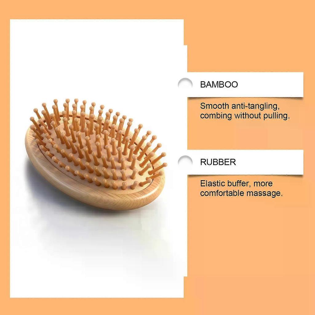 Bamboo Scalp Massager Brush for Hair Growth Mini Round Hairbrush with Natural Bamboo Bristles & No Handle Design | Anti-Static Wooden Pins for Detang