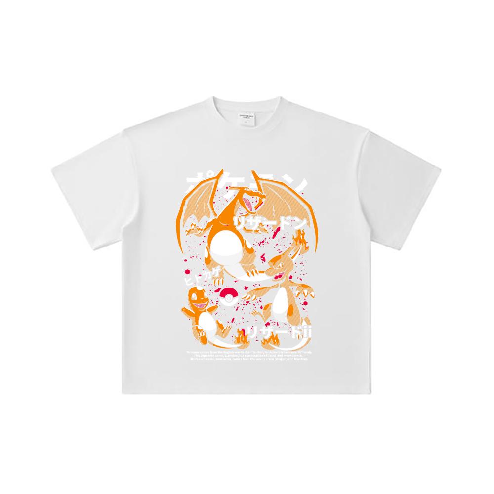 260 GSM Double Yarn 32 Count 100% Cotton Pokemon V19 Charmander Print Unisex Heavy Cotton T Shirt