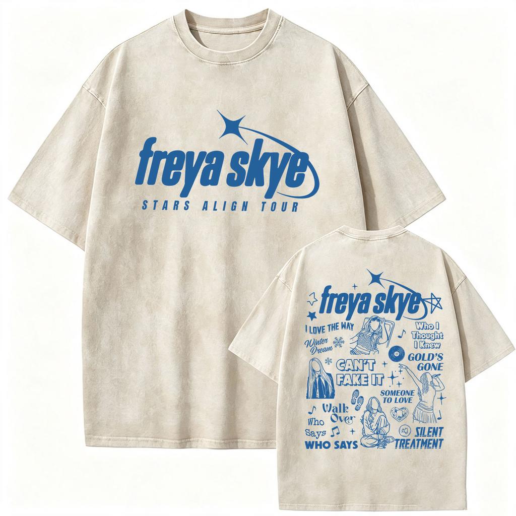 Freya Skye Stars Align Tour 2026 Vintage Washed T Shirt Unisex Unisexs Fashion Oversized Cotton Tshirt Aesthetic Clothing Tshirts
