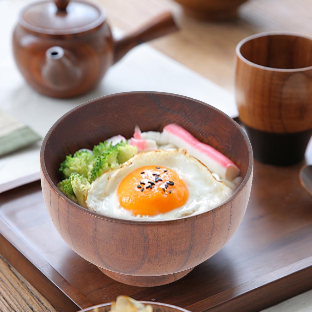 Salade de fruits Nouilles Riz Dîner Bol en bois Ustensiles de cuisine Récipient alimentaire VaisselleGrand 14cm