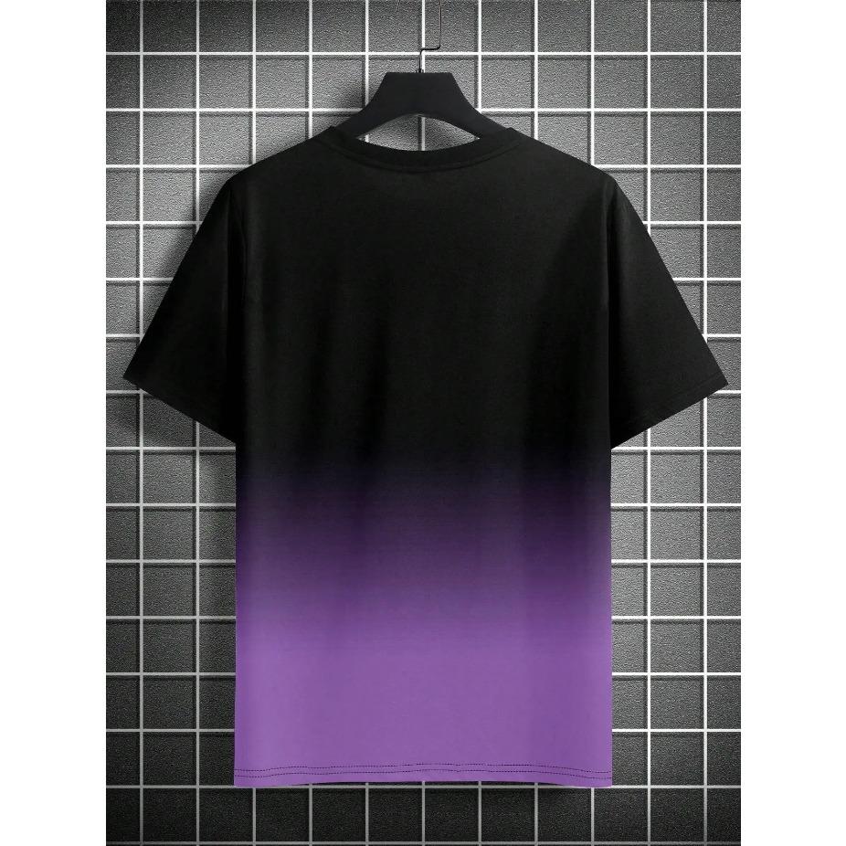 Pánské tričko nadměrné velikosti s grafickým potiskem blesku s ombre gradientem - Sportovně ležérní tričko s krátkým rukávem a kulatým výstřihem, regular fit, každodenní pohodlí NADMĚRNÁ VELIKOST