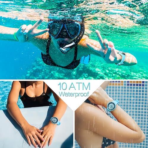100m Water Resistant Watch for Girls and Women, Multi-Function Watch for Swimming, Diving, and Surfing, with Alarm, Calendar, Stopwatch, Dual Time, an