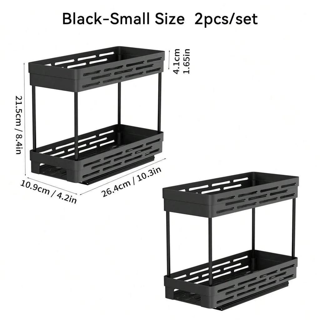 2 Tier Pull Out Plastic Storage Rack Large Capacity Kitchen Cabinet Storage Organizer Drawer Spice Jar Storage Shelves