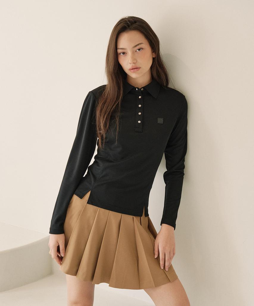 MARJE Line Puff Long Sleeve Pique Shirt Black