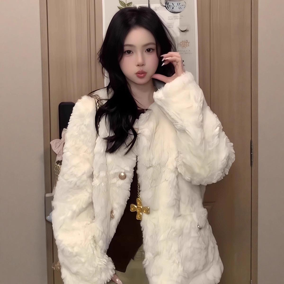 

Женское пальто из овчины на зиму, с высококачественной и теплой меховой отделкой L абрикосовый