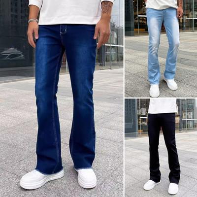 Herren Jeans Regular Fit Einfarbige Denim Hose mit Reißverschluss Knopfleiste Vielseitige Schlaghose Streetwear