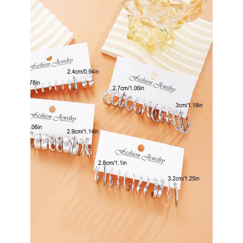 Hong Kong Style Trendy Silver Pigment Ring Earrings Niche High-Grade Ear Studs Women Light Luxury 24 Pairs Set Earrings Western Style