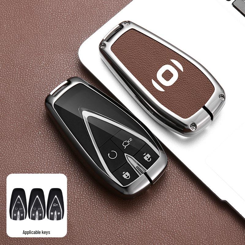 Changan Qiyuan A05/A06/A07 Remote Key Cover: Metal Shell with Leather Snap Button for Q05 125MAX