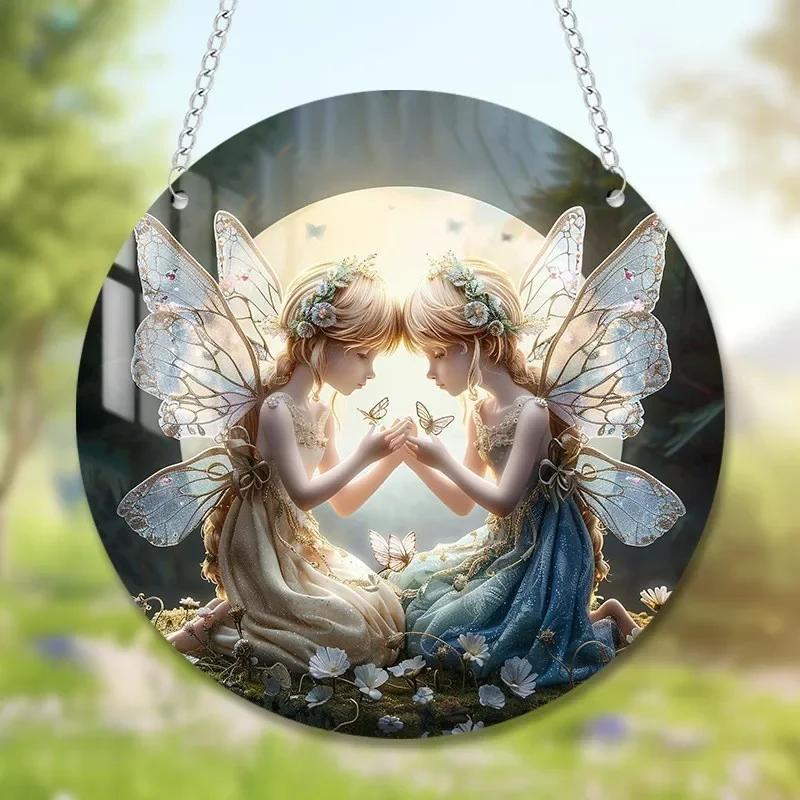 Neu 1 Stück Magische Fee Magische Nacht Fee Sonnenfänger Buntglas Acryl Herz Wandbehang Heim und Garten Außen Dekoration