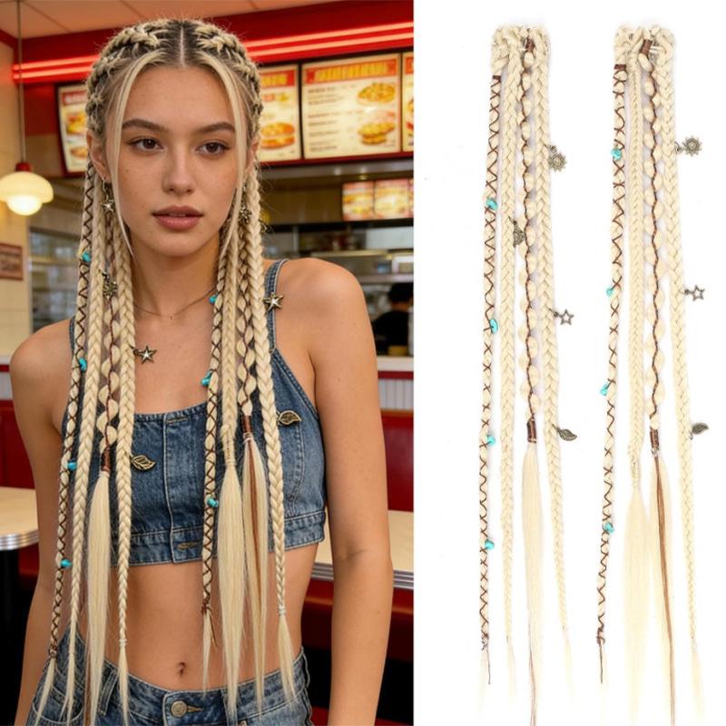 Estensioni Capelli Trecce a Coda di Pesce Intrecciate Stile Bohemien - Parrucca con Clip BB Treccine Box Donna