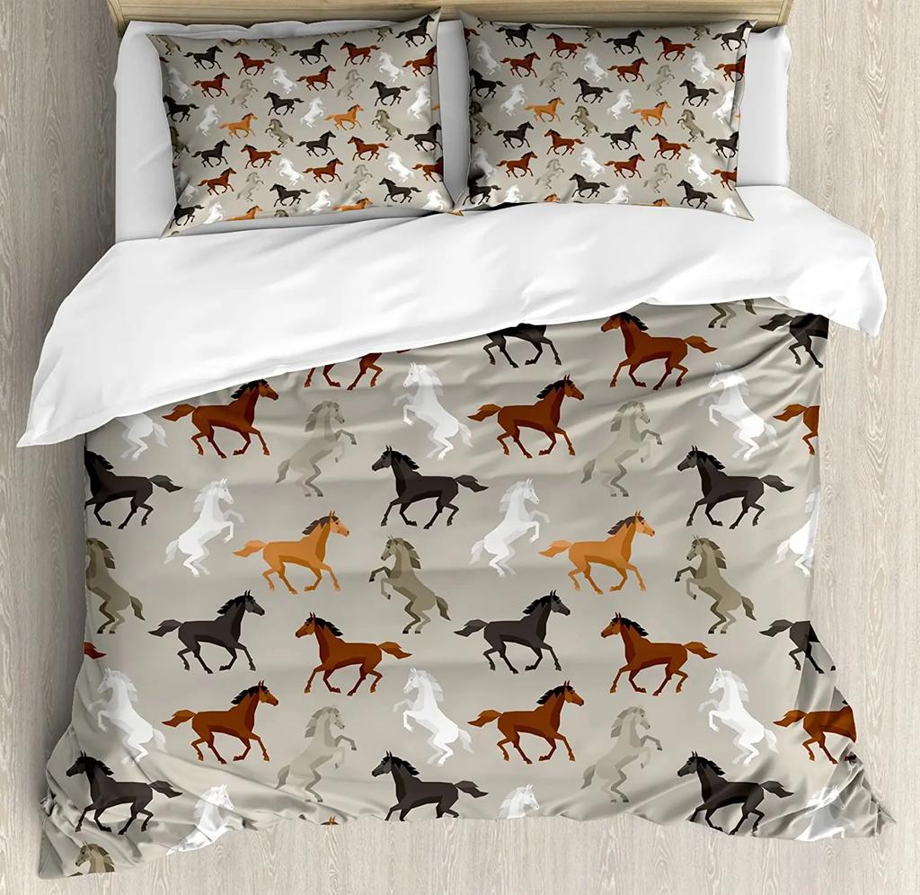 Running Galloping Horse Brown Animal 3pcs Bedding Set For Bedroom Double Bed Home Textile Duvet Cover Quilt Cover Pillowcase