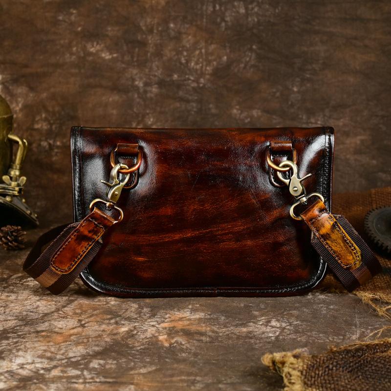 Sac à Bandoulière en Cuir Véritable pour Homme, Rétro Fait Main Poli Couche Supérieure Cuir de Vachette, Petit Sac Bandoulière Européen et Américain, Sac de Trajet