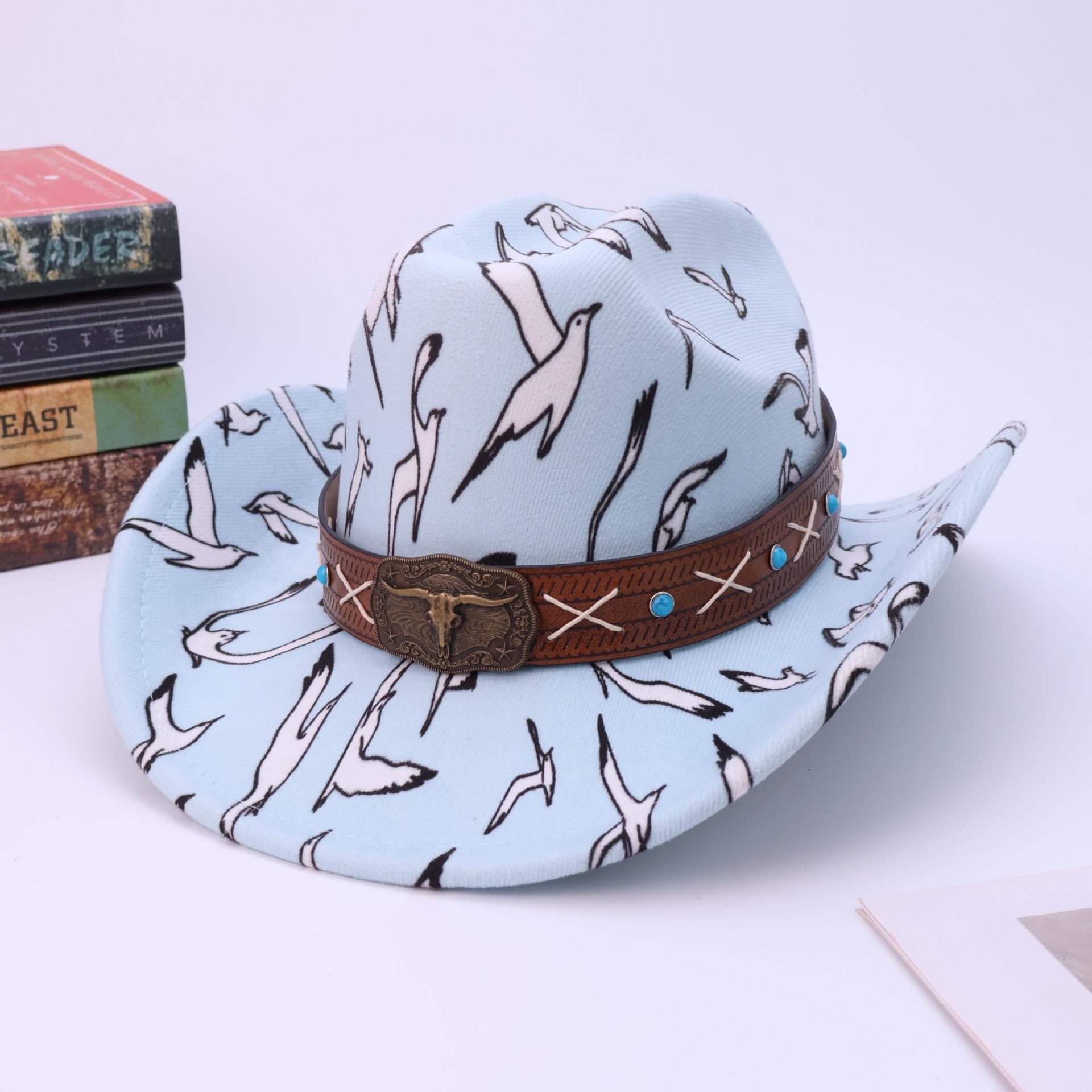 

Top Hat Personalized Bull Head Accessories Western Cowboy Hat Versatile Jazz Hat M（56-58cm） світло-синій колір