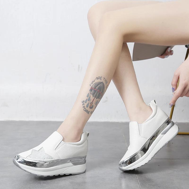 

Мода 2024 Весна и Осень Женские Лоферы Серебристые Кроссовки Стразы Обувь на Платформе Кроссовки с Внутренней Платформой Zapatos De Mujer 43 белый