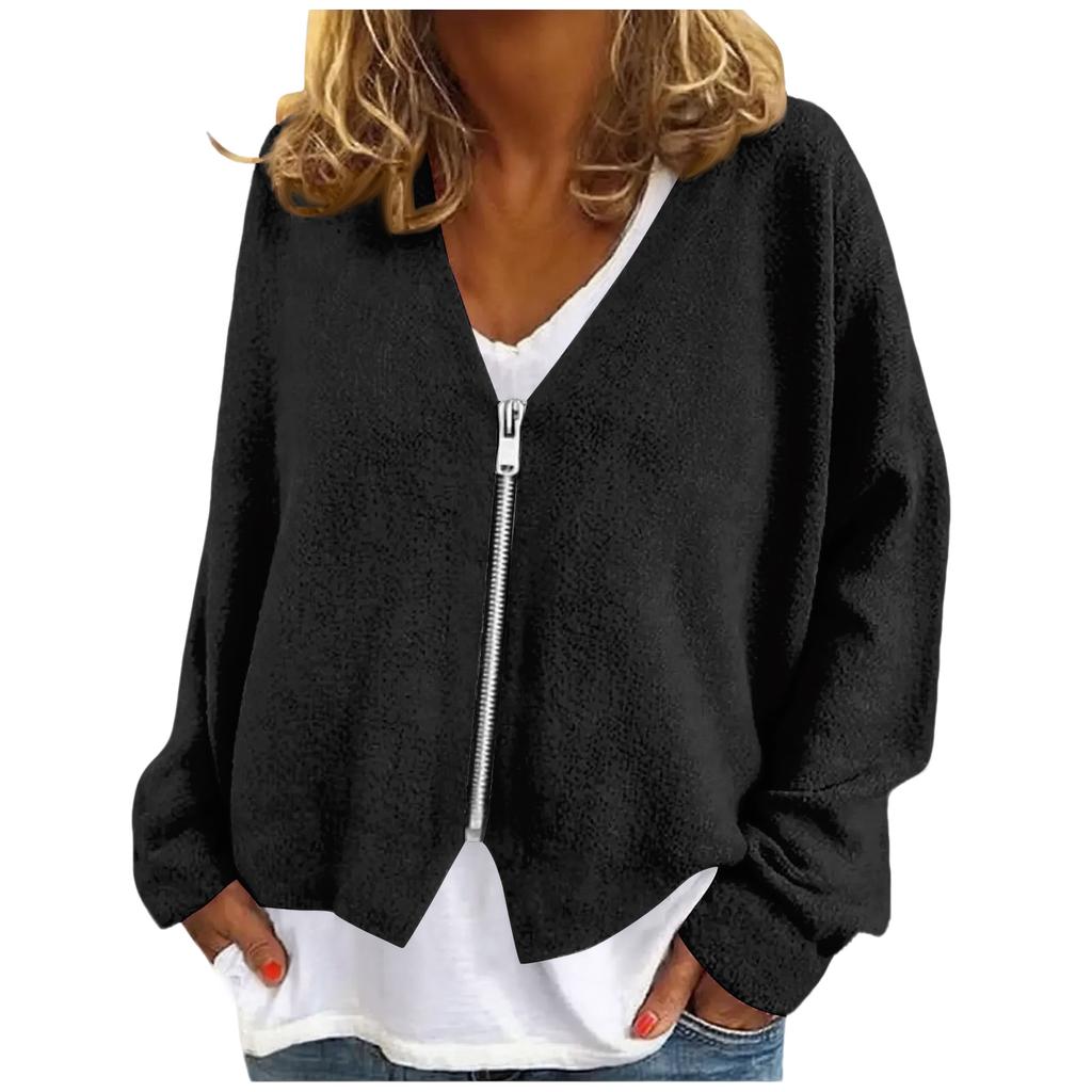 Womens Zip Up Sweaters Sweatshirts Long Sleeve Oversized Jackets Soft Casual Loose Tunic Tops