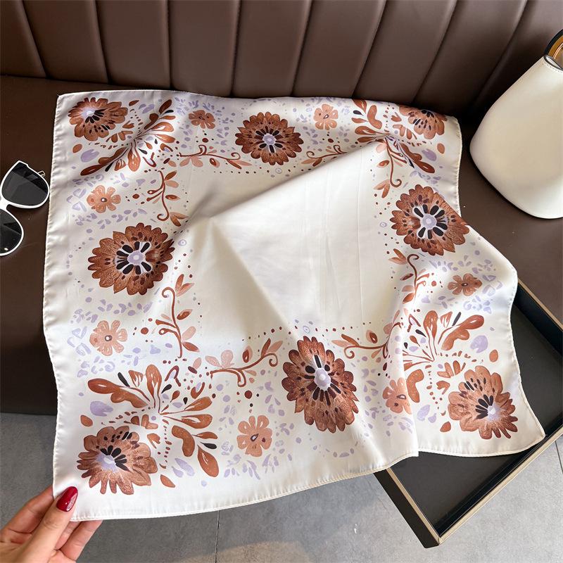 Art commuter style simulation silk printing silk scarf square scarf high-end shawl sunscreen neck small square scarf headscarf scarf