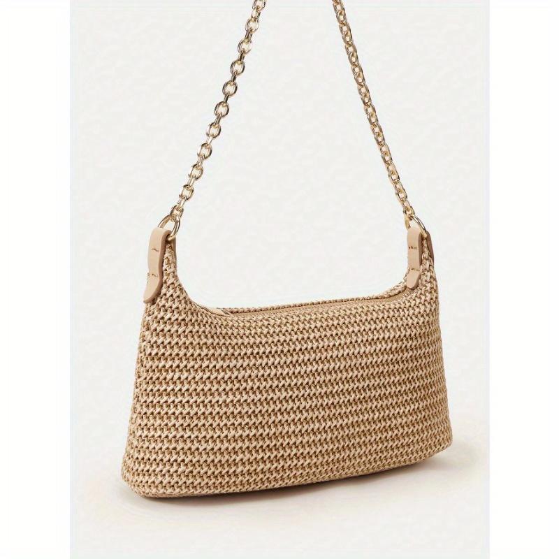 

New Arrival Fashionable Bohemian Style Woven Rattan Bag with Chain Strap, Shoulder Bag, Suitable for Daily Casual, Vacation, Shopping хаки