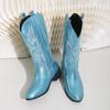 Western Cowboy Boots 2024 Winter Fashion Mid-calf Women's Boots Retro Pointed Toe Slip-on Mid Heel Pink Boots Shoes for Women
