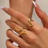 2Pcs/set Stainless Steel Vintage Geometric Wave Rings for Women Gold Color Adjustable Rock Ring Aesthetic Wedding Zircon Gifts
