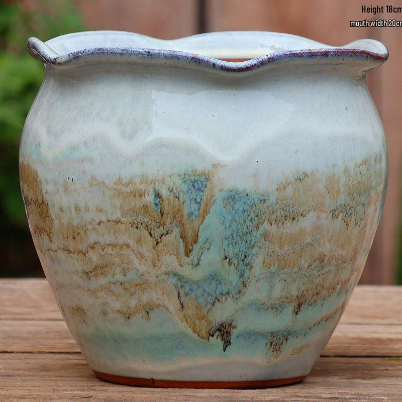 Vaso per Succulente in Ceramica Grezza Fatto a Mano - Fioriera Orchidea Intagliata con Ampia Bocca