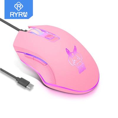 RYRA USB Type-C Wired Mouse Colorful Glowing Gaming Mouse New Pink Cute Kaqiu Mouse Optical Mouse Dazzling Gamer Pink Cute