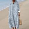 Women's Casual Fashion V-Neck Long Sleeve Textured Print Maxi Dress