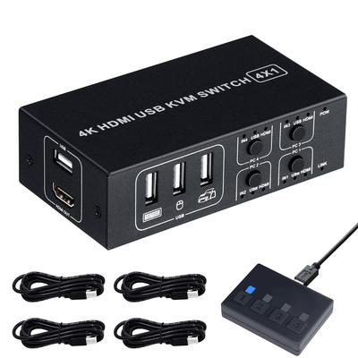 ELEVIEW KVM Switch 4K HDMI USB Switch 4 Ports 4 Share Easy Connection No Driver Required Hand Switch USB Cable Included (for PCs) 4K@60Hz HDMI2.0