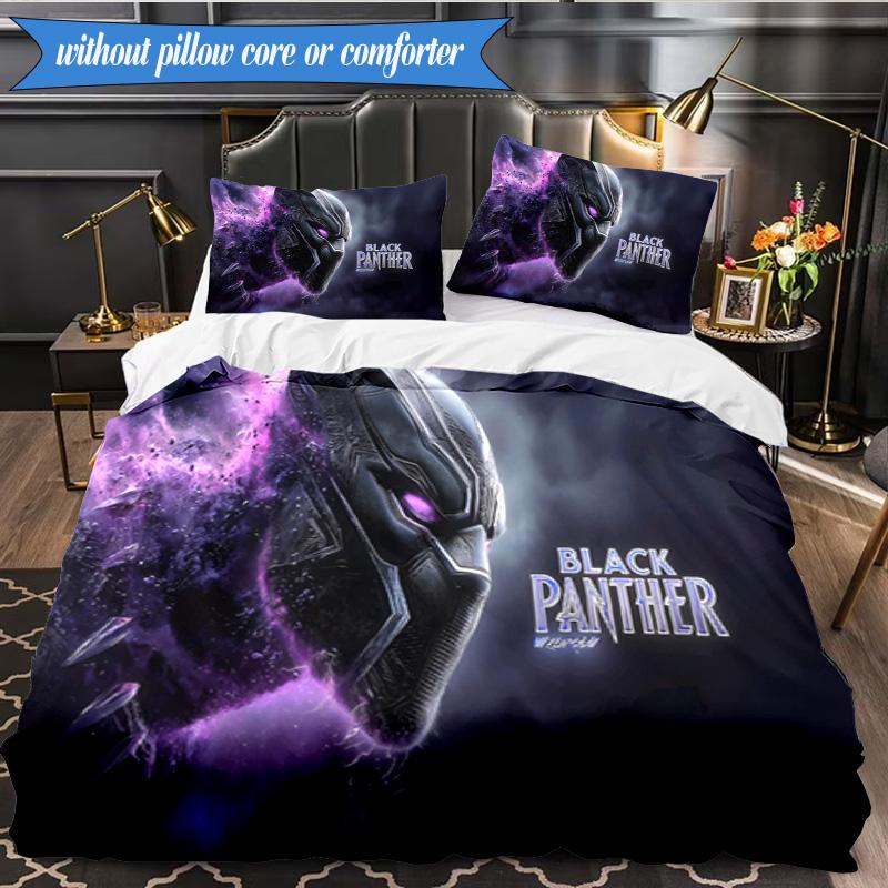 3PCS Black panther Printed Bedding Set For Bedroom dormitory,  Includes 1 Duvet Cover & 2 Pillowcases for All Seasons Home Decor Fan gifts