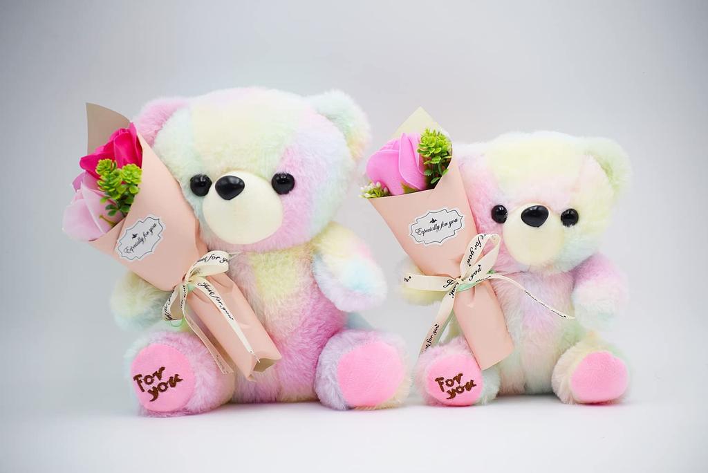Bouquet di Fiori di Sapone Matsuno Kogyo, Peluche, Fiori di Sapone, Decorazione d'Interni, Regalo (3 Fiori, Rosa Arcobaleno) GM-4754