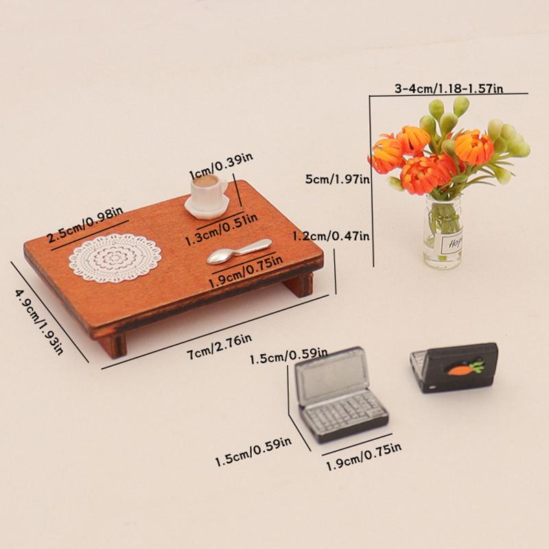 6Pcs Simulation Miniature Computer Low Table Coffee Vase Ornament Dollhouse Accessories Leisure Scene Props