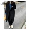Cappotto di Lana di Media Lunghezza Stile Coreano Cappotto di Lana Doppiopetto Cappotto Coreano con Revers Largo