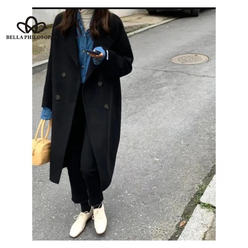 

Шерстяное пальто средней длины в корейском стиле. Двубортное шерстяное пальто в корейском стиле. Свободное пальто с лацканами. Onesize серый