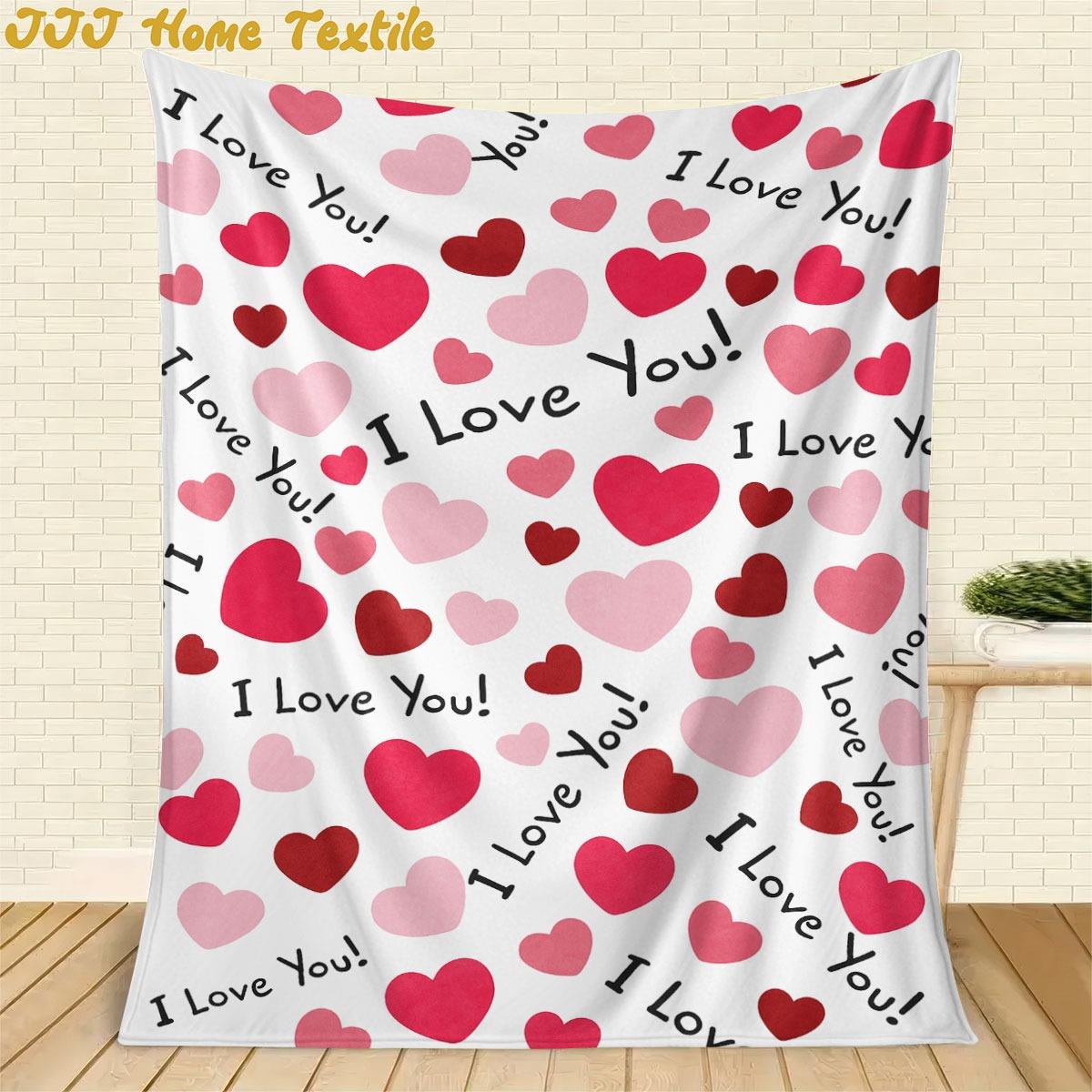 

Pinkred heartshaped design pattern Flannel printed blanket suitable for all seasons for living room office sofa and travel 75x100cm