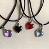 Modische Kristall-Herz-Anhänger-Halskette für Damen Heiße Mädchen Schwarze Lederseil-Choker-Halsketten Süßer Cooler Y2k Schmuck