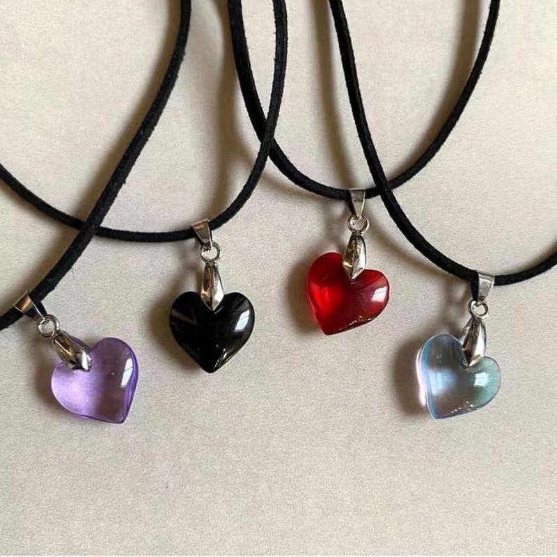 Modische Kristall-Herz-Anhänger-Halskette für Damen Heiße Mädchen Schwarze Lederseil-Choker-Halsketten Süßer Cooler Y2k Schmuck
