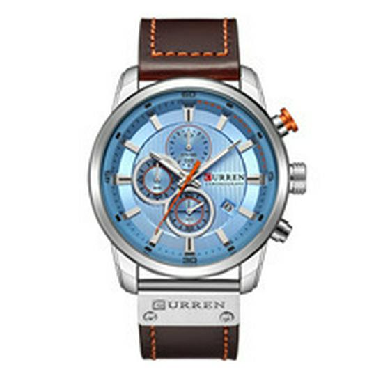 Curren 8291 Men's Multifunctional Leather Strap Watch with Six-Hand Calendar and Large Dial