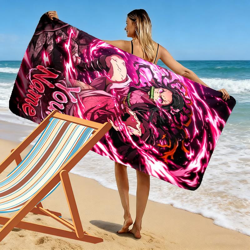 Name Custom Nezuko Print Beach Towel, Large Soft Quick Dry Towel for Beach Camping Swimming