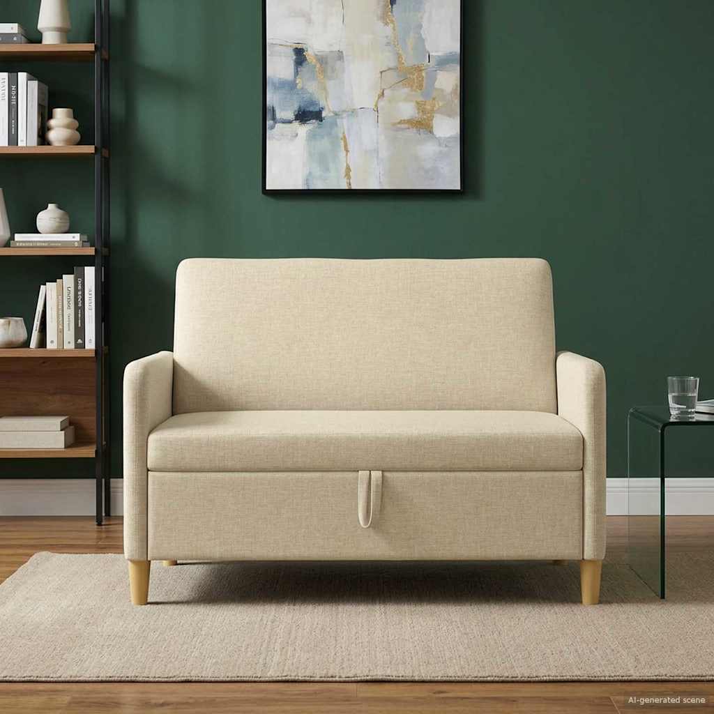 Cream Storage Sofa 122 X 78 X 87 Cm Polyester