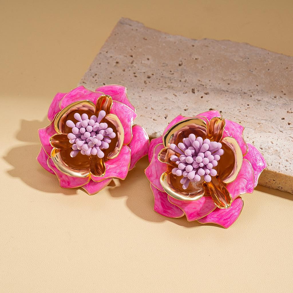 Dripping Flower Color Steel Needle Earrings Holiday Style Personality Fashion Earrings Sense Earrings