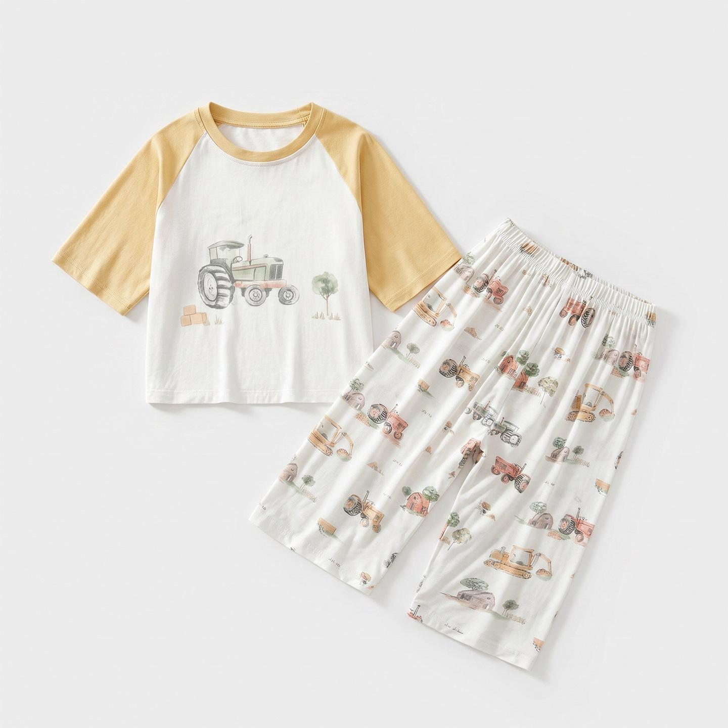 Kids Cotton Pajama Set: Four Seasons, Seven-Sleeve Robe, Youkesi Two-Piece for Summer 2026 130 cm