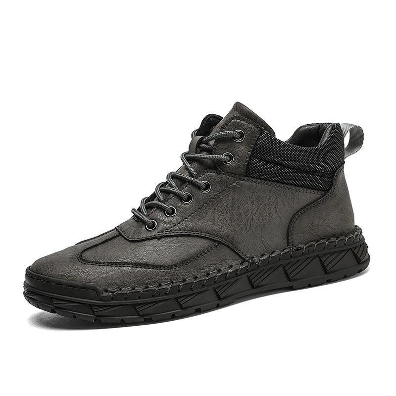

2024 Winter Men s Leather Shoes Outdoor Platform High Top Men s Shoes Daily Martin Boots Large Size Shoes Men s 38 серый
