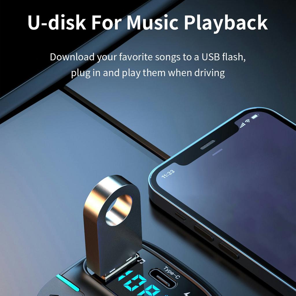 GZ03 Car BT MP3 Player FM Transmitter with Car Charger LED Voltage Display Lossless Audio Quality