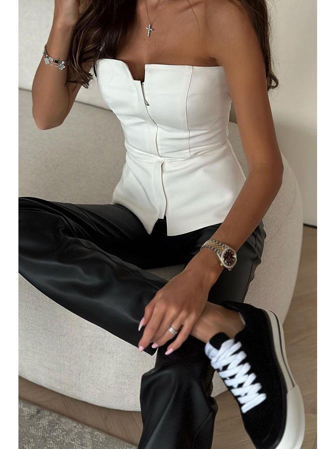 2024 European & American One-Shoulder Slim-Fit Top – Spring/Summer Fashion with Multi-Color Zipper