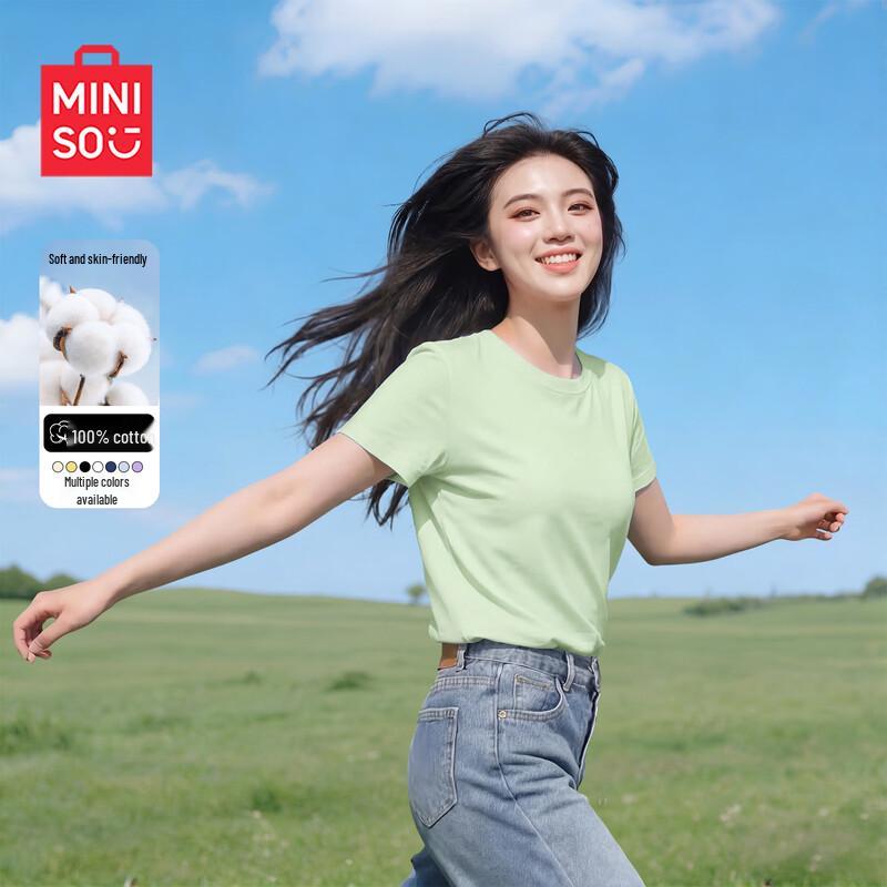 MINISO Women s 2026 Summer Pure Cotton Loose Short-Sleeve T-Shirt S