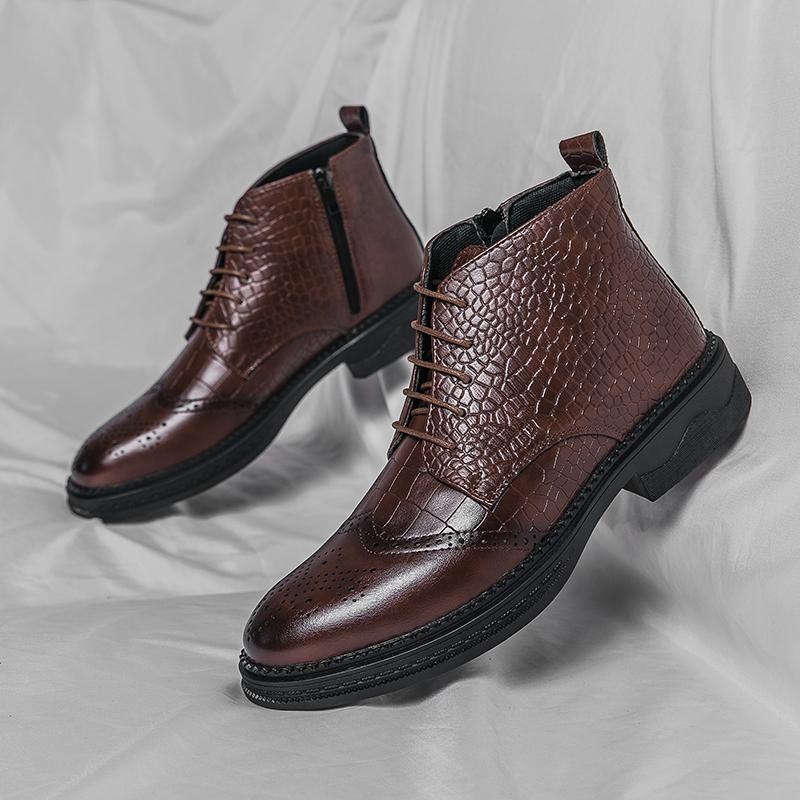 Fashion Boots Men Autumn Winter Shoes High-top Mid-tube Trend Thick-soled 2024 fashion men brogue ankle boots business dress shoes men