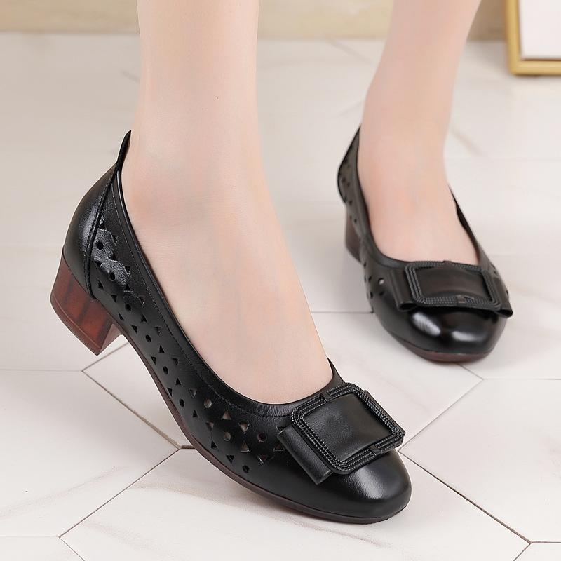 Sandały damskie z prawdziwej skóry płytkie antypoślizgowe modne z klamrą buty letnie casualowe sandały ażurowe buty damskie duży rozmiar 35-42